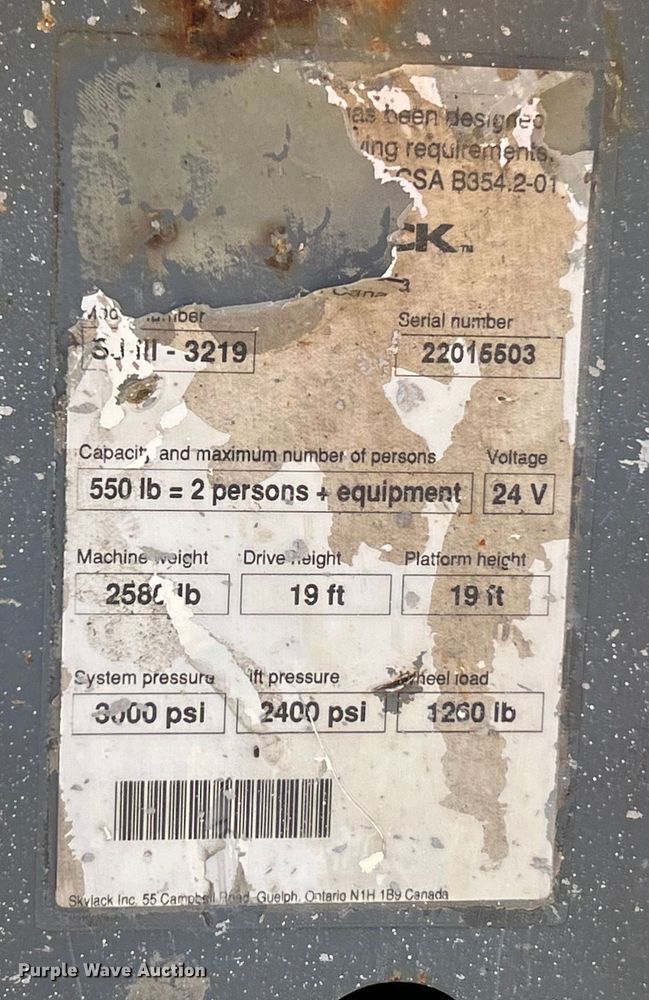 image for item ET6942 2008 Skyjack SJ III 3219 scissor lift