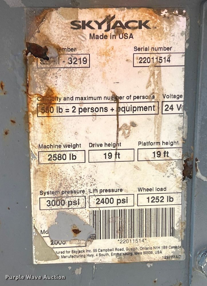 image for item ET6944 2008 Skyjack SJIII 3219 scissor lift