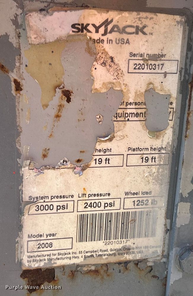 image for item ET6947 2008 Skyjack SJIII 3219 scissor lift