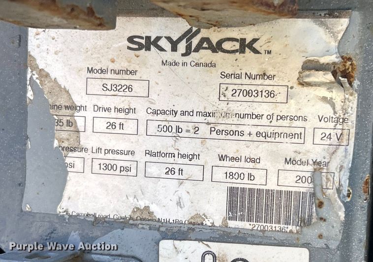 image for item ET6948 2008 Skyjack SJIII 3226 scissor lift