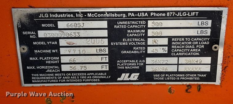 image for item ET6949 2006 JLG 660SJ boom lift