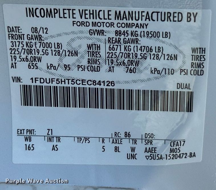 image for item ET6987 2012 Ford F550 Super Duty XL dump truck