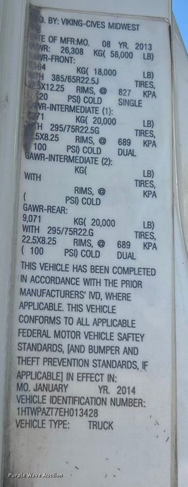 image for item ET6992 2014 International 7500 dump truck