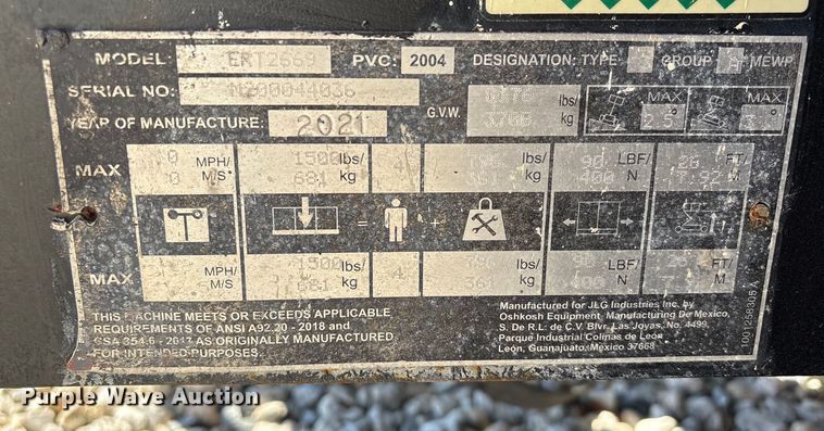 image for item EU7365 2021 JLG ERT2669 scissor lift