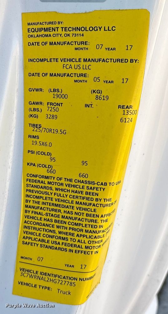 image for item EU7367 2017 RAM 5500 bucket truck