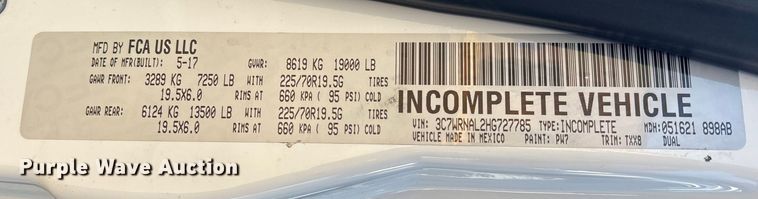 image for item EU7367 2017 RAM 5500 bucket truck