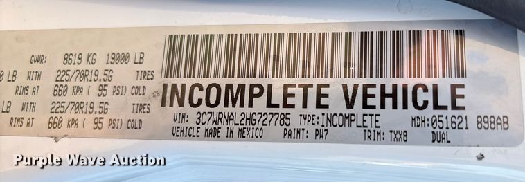 image for item EU7367 2017 RAM 5500 bucket truck