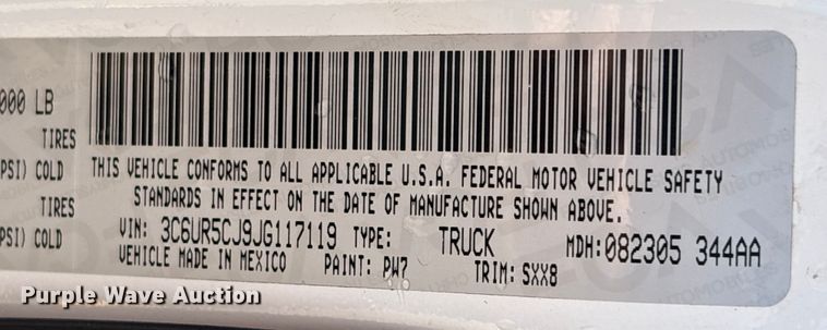 image for item EU7368 2018 RAM 2500 Crew Cab pickup truck