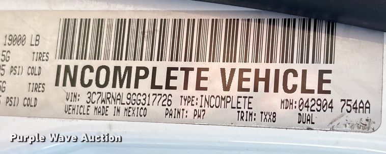 image for item EU7369 2016 RAM 5500 bucket truck