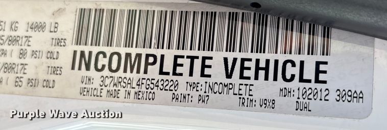 image for item EU7370 2015 RAM 3500 bucket truck