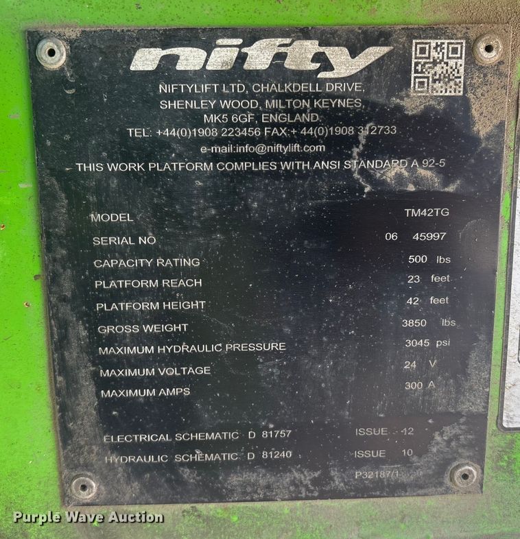 image for item EV2670 2020 Niftylift TM42TG boom lift