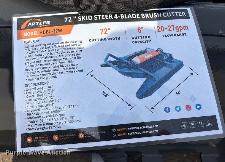 image for item EV2725 2025 Arteer HDBC-72W skid steer brush mower