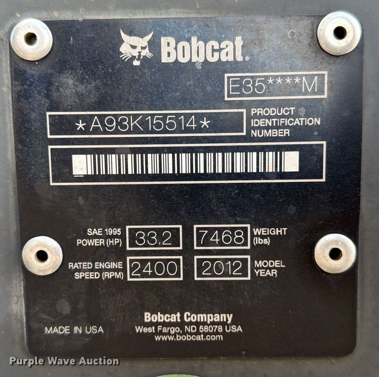 image for item FB0805 2012 Bobcat E35 mini excavator