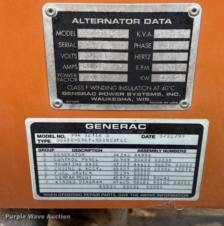 image for item FB2971 1999 Generac 99A02718S generator