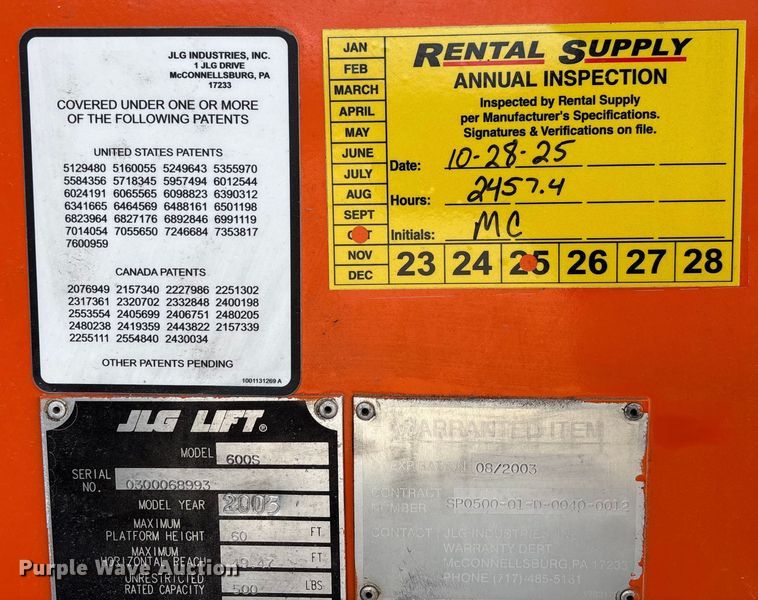 image for item FB2972 2003 JLG 600S boom lift