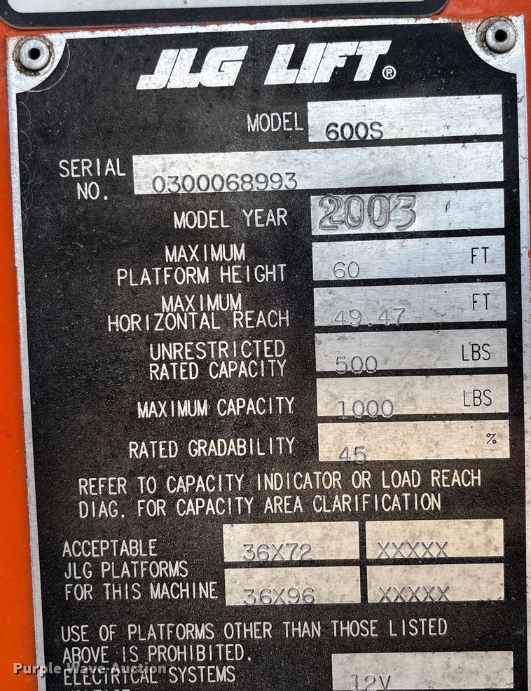 image for item FB2972 2003 JLG 600S boom lift