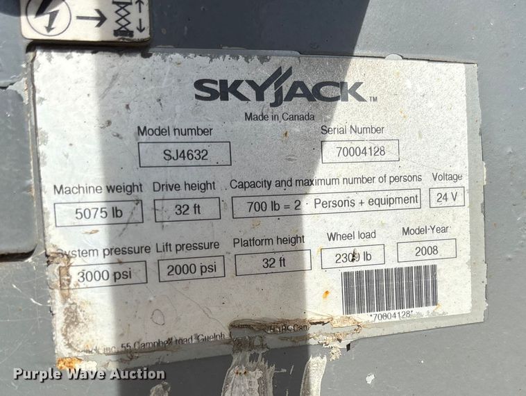image for item FB2973 2008 Skyjack SJ4632 Scissor Lift