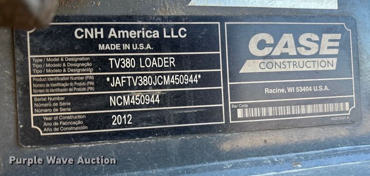 image for item FB2991 2012 Case TV380 tracked skid steer loader