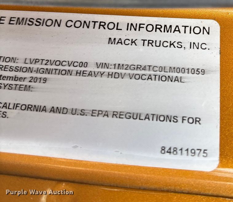 image for item FB3498 2020 Mack Granite GR104F dump truck