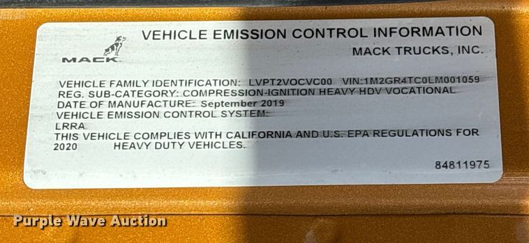 image for item FB3498 2020 Mack Granite GR104F dump truck