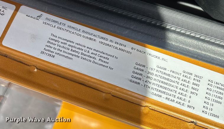 image for item FB3498 2020 Mack Granite GR104F dump truck