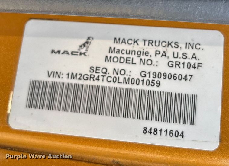 image for item FB3498 2020 Mack Granite GR104F dump truck