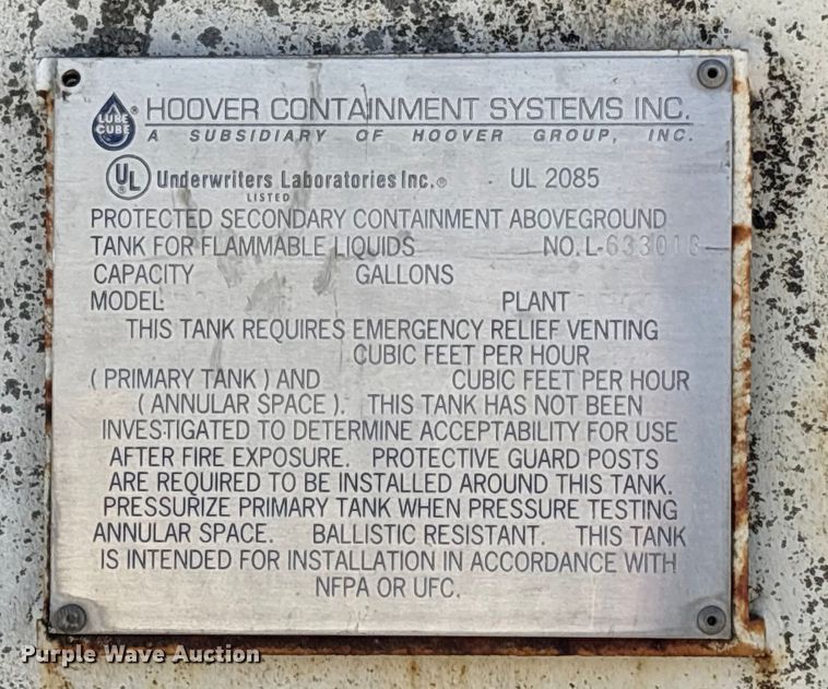 image for item FB3505 Hoover Containment Systems Inc  500 VT fuel tank