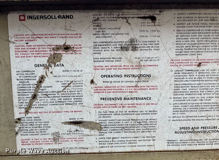 image for item FB3524 Ingersoll Rand 160 air compressor