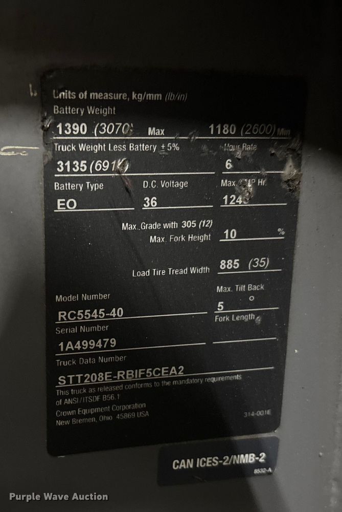 image for item FB5498 2017 Crown RC5545-40 forklift