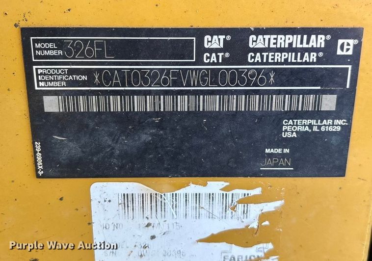 image for item FG0070 2015 Caterpillar 326FL excavator
