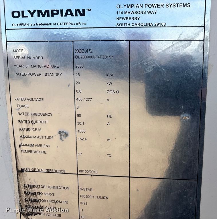 image for item FG2667 2003 Olympian XQ20P2 generator