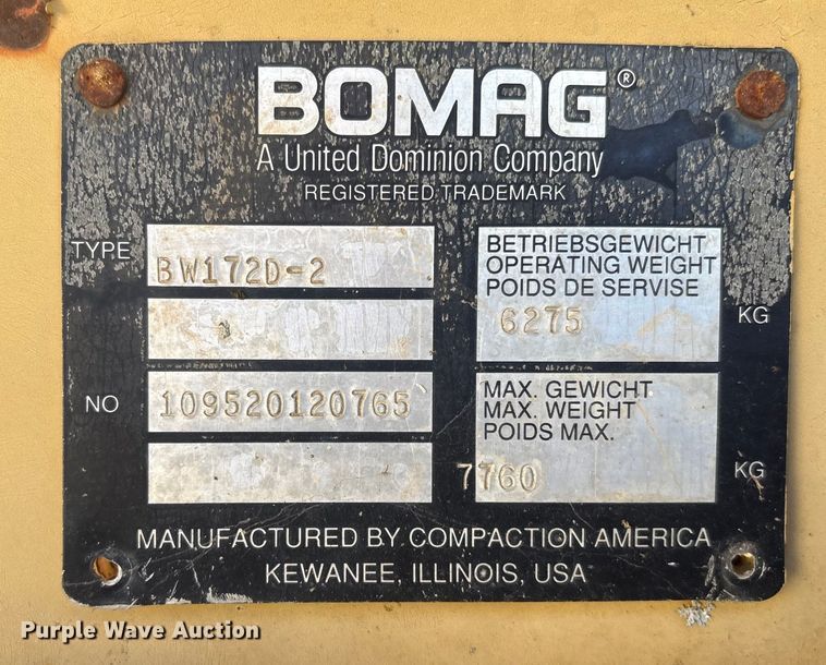 image for item FI0131 1999 Bomag BW172D-2 single drum vibratory roller