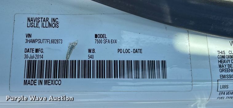 image for item FI1657 2015 International 7500 dump truck