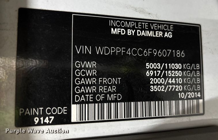 image for item FK1127 2015 Freightliner Sprinter 3500 sewer inspection truck