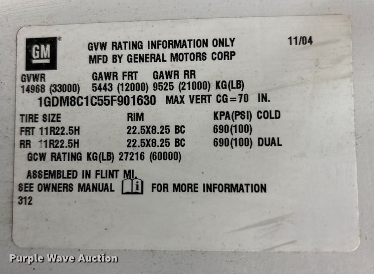 image for item FK1128 2005 GMC C8500 digger derrick truck