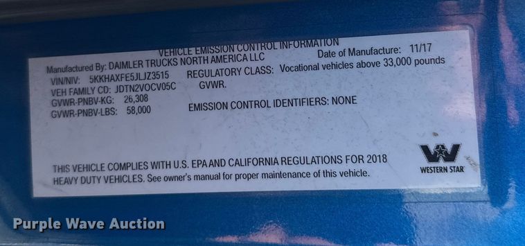 image for item FK1601 2018 Western Star 4700 crane truck