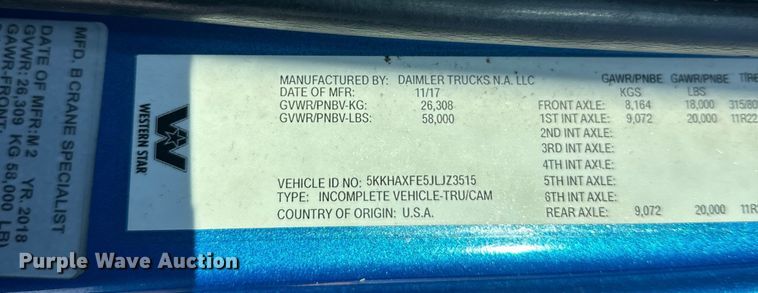 image for item FK1601 2018 Western Star 4700 crane truck