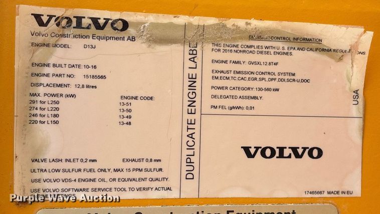 image for item FO3506 2016 Volvo L220H wheel loader