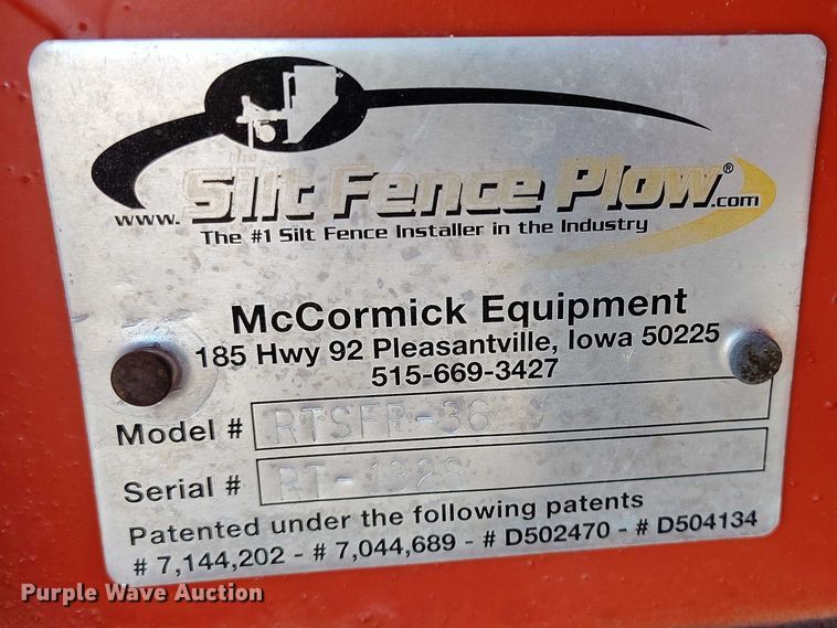 image for item IH9441 McCormick Equipment RTSFP-36 silt fence plow