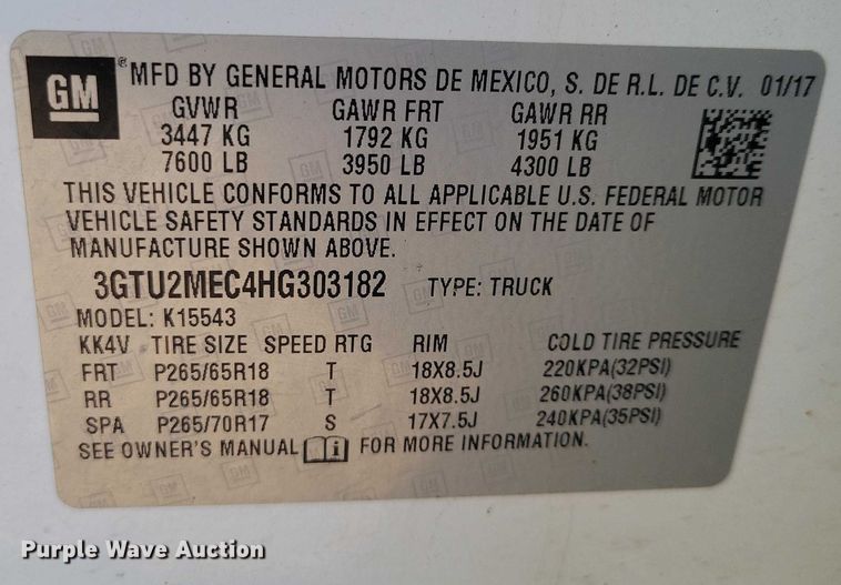 image for item NK9766 2017 GMC Sierra 1500 Crew Cab pickup truck