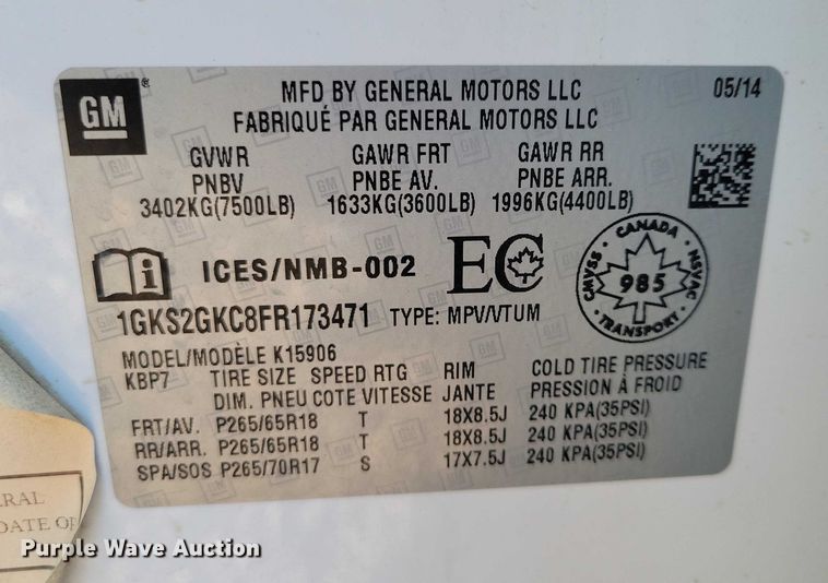 image for item NK9767 2015 GMC Yukon SUV