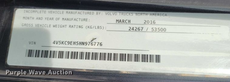 image for item NK9771 2017 Volvo VHD64F dump truck