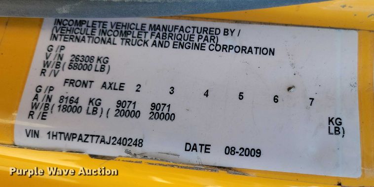 image for item NO9991 2010 International 7500 dump truck