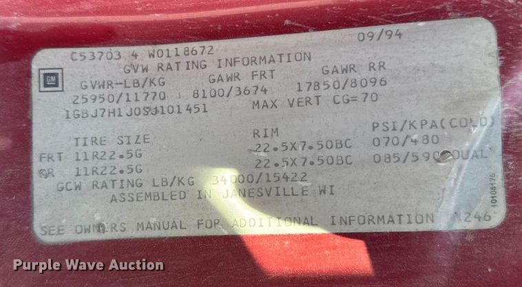 image for item OE9540 1995 Chevrolet Kodiak C6500 dump truck