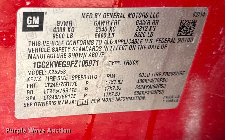 image for item OE9543 2015 Chevrolet Silverado 2500HD Ext. Cab pickup truck