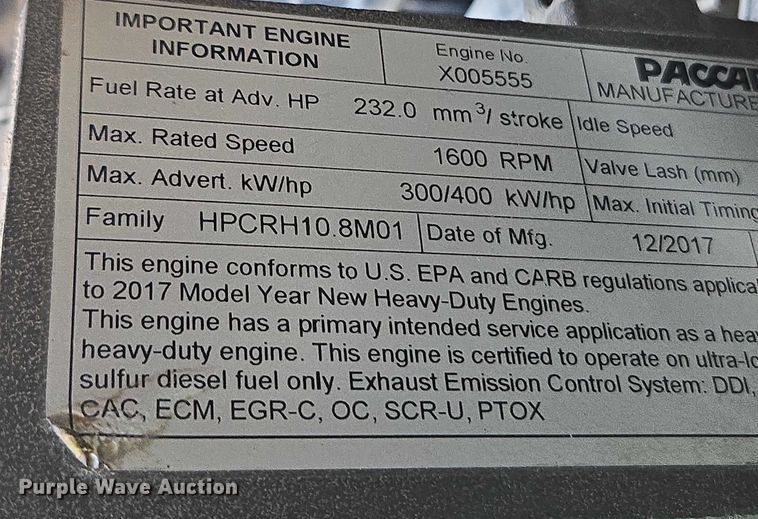 image for item YA1451 2018 Kenworth T880 dump truck