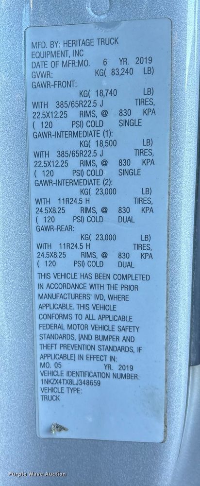 image for item YA1725 2020 Kenworth T880 dump truck