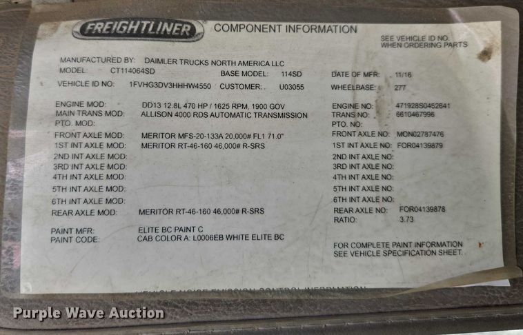 image for item YA2130 2017 Freightliner 114SD crane truck