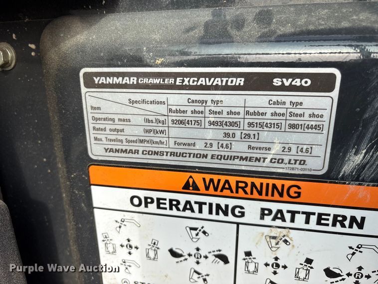 image for item YA2175 2022 Yanmar SV40 mini excavator