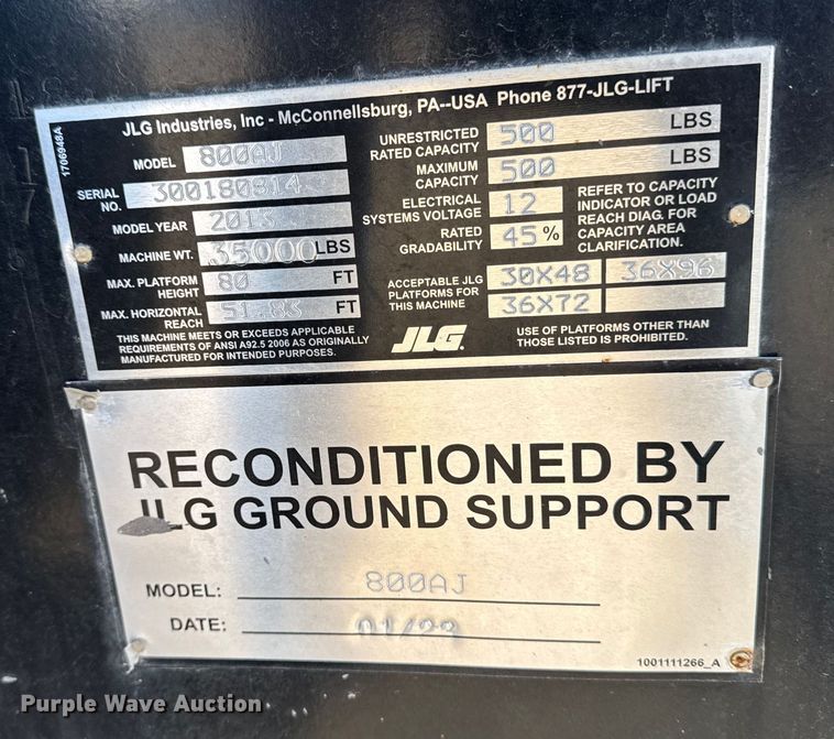 image for item YA2226 2013 JLG 800AJ boom lift